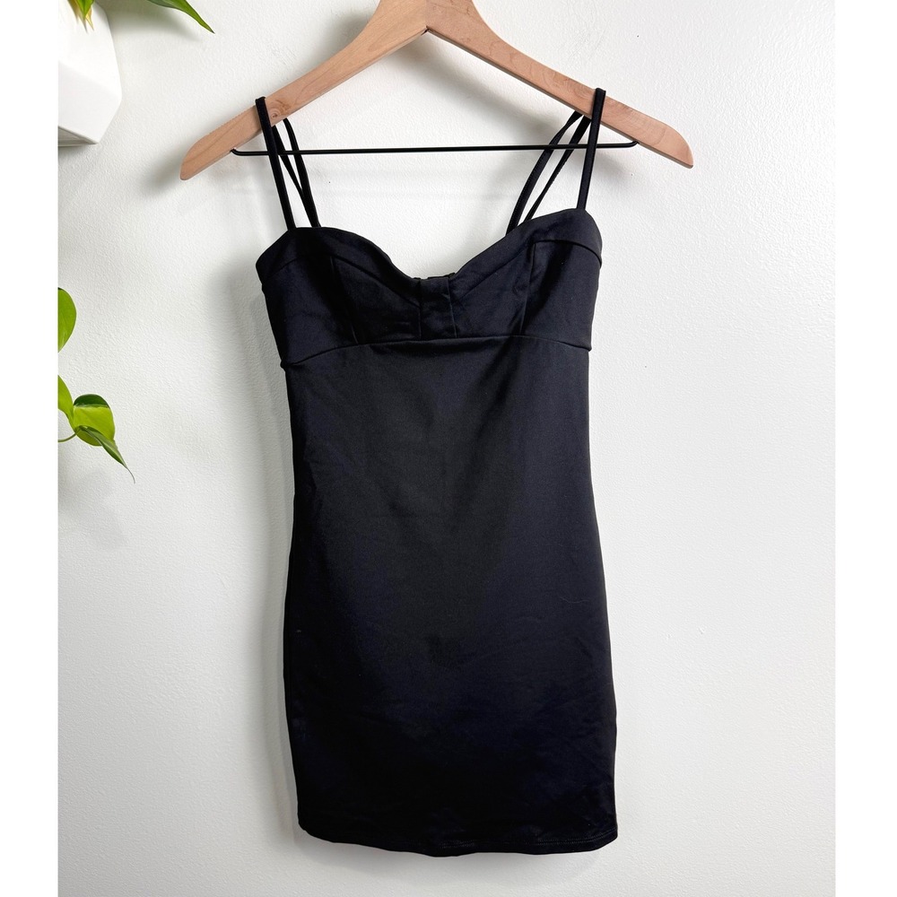 Free People Black Mini Slip Dress with Double Spaghetti Straps